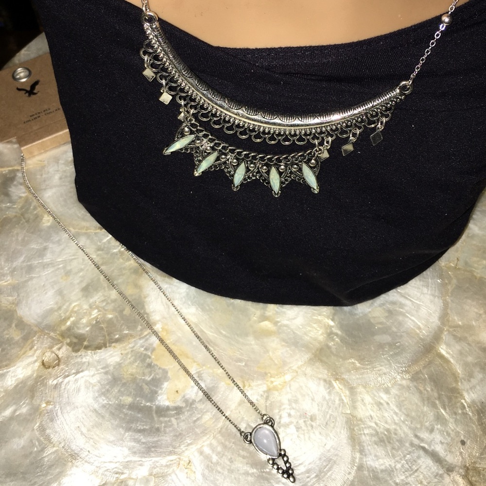 2 silver tone American Eagle necklaces